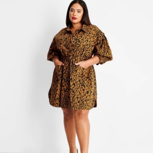 Future Collective Kahlana Barfield Brown Leopard Denim Dress - Picture 1 of 1